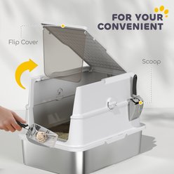 PawHut Stainless Steel Metal High-Sided Enclosure Pan Cat Litter Box with Lid & Scoop, 23.7 x 15.8 x 17-in slide 2 of 9