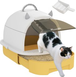 PawHut Covered Kitty Carbon Filter for Odor Control Pan Cat Litter Box with Lid & Scoop, Yellow, 15.9 x 20.5 x 15.4-in