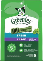 Greenies Large Natural Fresh Mint Dental Dog Treats, 8 count