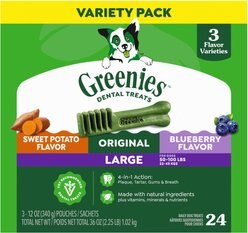 Greenies Natural Dental Care Large Size Sweet Potato Original Chicken & Blueberry Dental Dog Treats, 24 count