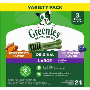 Greenies Natural Dental Care Large Size Sweet Potato Original Chicken & Blueberry Dental Dog Treats, 24 count