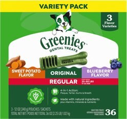 Greenies Natural Dental Care Regular Size Sweet Potato Original Chicken & Blueberry Dental Dog Treats, 36 count