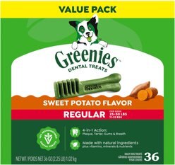 Greenies Regular Sweet Potato Natural Dental Dog Treats, 36 count