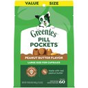 Greenies Pill Pockets Canine Real Peanut Butter Flavor Natural Dog Treats, Capsule Size, 60 count