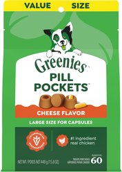 Greenies Pill Pockets Cheese Flavor Natural Dog Treats, Capsule Size, 60 count