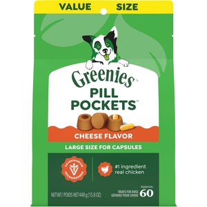 Greenies Pill Pockets Cheese Flavor Natural Dog Treats, Capsule Size, 60 count
