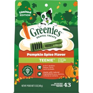 Greenies Pumpkin Spice Flavor Dental Dog Treats, Teenie, 43 count