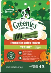 Greenies Pumpkin Spice Flavor Dental Dog Treats, Teenie, 43 count
