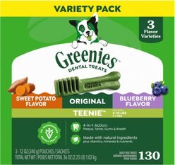 Greenies Natural Dental Care Teenie Size Sweet Potato Original Chicken & Blueberry Dental Dog Treats, 129 count