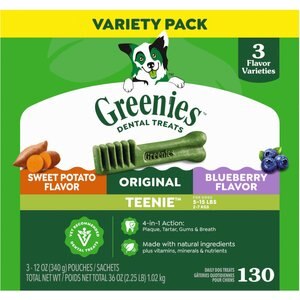 Greenies Natural Dental Care Teenie Size Sweet Potato Original Chicken & Blueberry Dental Dog Treats, 129 count