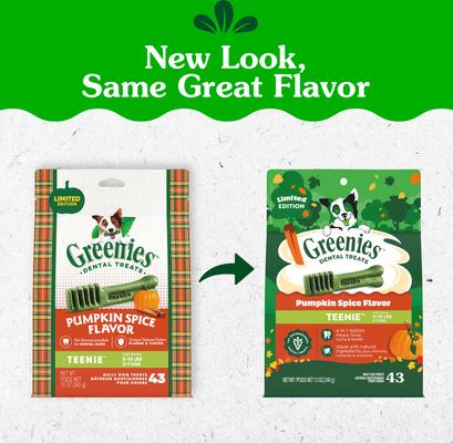 Show full view: Greenies Pumpkin Spice Flavor Dental Dog Treats, Teenie, 43 count slide 3 of 10