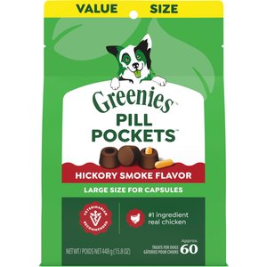 Greenies Pill Pockets Canine Hickory Smoke Flavor Natural Dog Treats, Capsule Size, 60 count