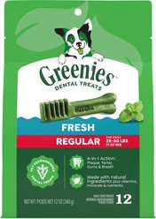 Greenies Regular Natural Fresh Mint Dental Dog Treats, 12 count