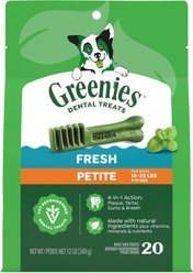 Greenies Petite Natural Fresh Mint Dental Dog Treats, 20 count