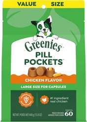 Greenies Pill Pockets Canine Chicken Flavor Natural Dog Treats, Capsule Size, 60 count