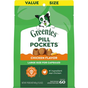 Greenies Pill Pockets Canine Chicken Flavor Natural Dog Treats, Capsule Size, 60 count