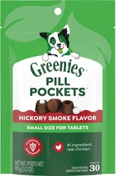 Greenies Pill Pockets Canine Hickory Smoke Flavor Natural Dog Treats, Tablet Size, 30 count