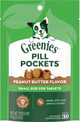 Greenies Pill Pockets Canine Real Peanut Butter Flavor Natural Dog Treats, Tablet Size, 30 count