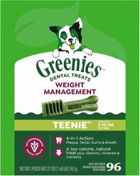 Greenies Weight Management Natural Teenie Dental Dog Treats, 96 count