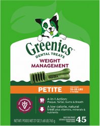 Greenies Weight Management Petite Natural Dental Dog Treats, 45 count