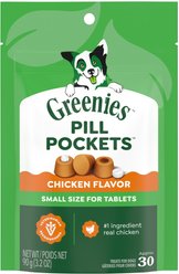 Greenies Pill Pockets Canine Chicken Flavor Natural Dog Treats, Tablet Size, 30 count