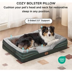 Bedsure Orthopedic Bolster Dog Sofa Bed with Removable Cover, Dark Green, Large: 35 x 25 x 6.5-in