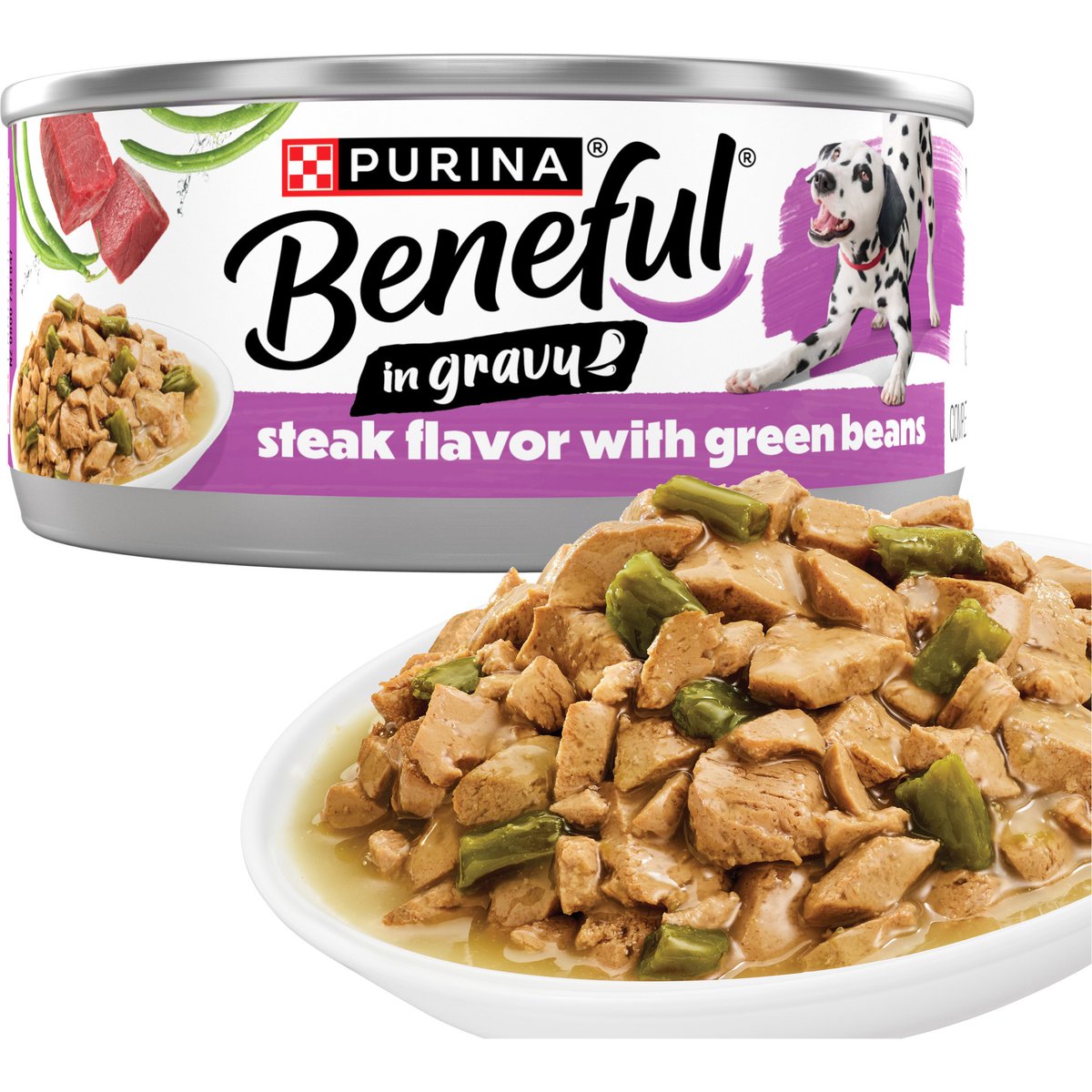 Purina Beneful Steak with Green Beans in Gravy Wet Dog Food, 5.5-oz can, 12 count