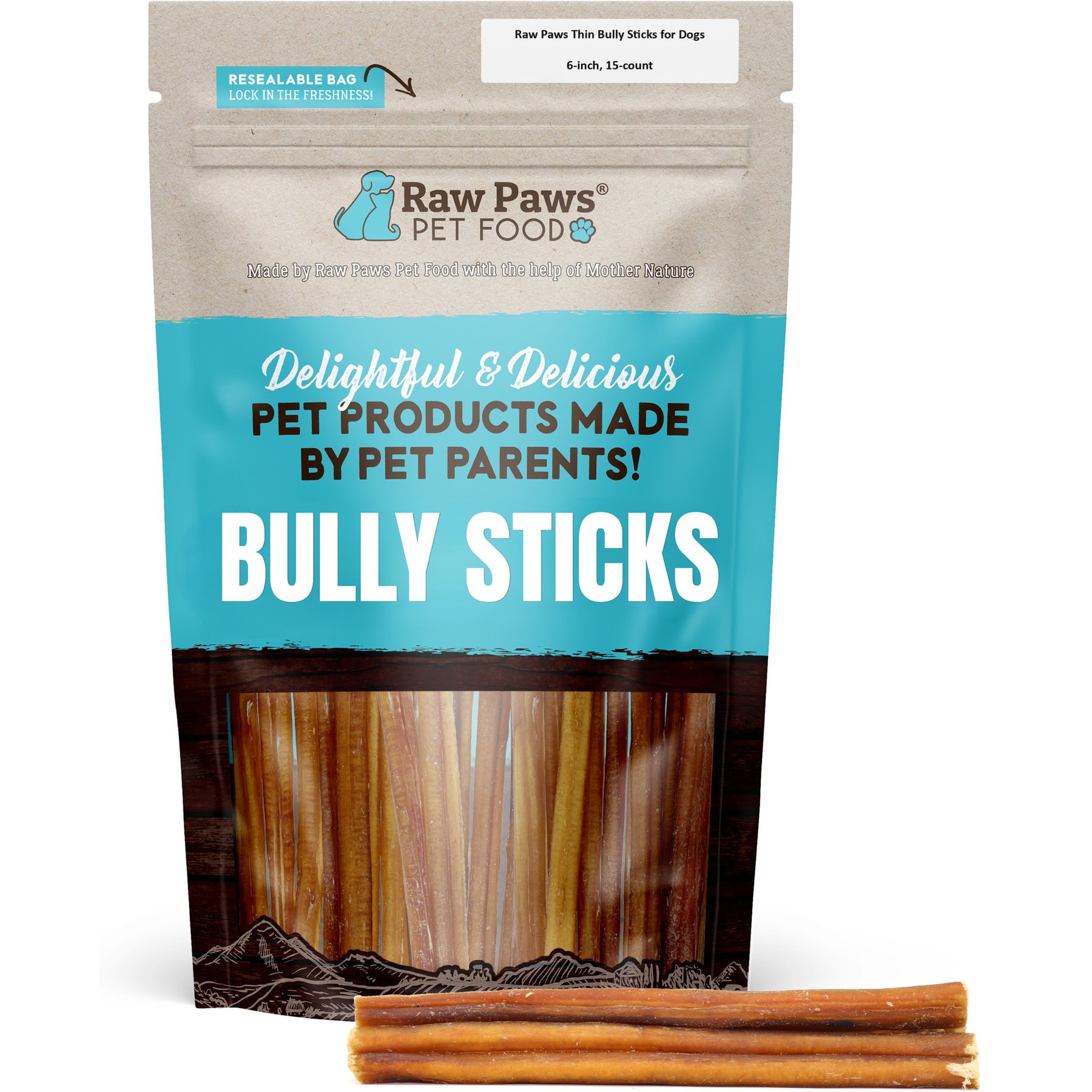 Raw Paws 6-inch Thin Bully Sticks Dog Chew Treats, 15 count