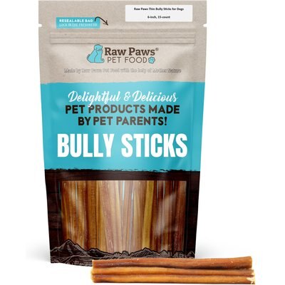 Raw Paws Raw Paws 6-inch Thin Bully Sticks Dog Chew Treats, 20 count