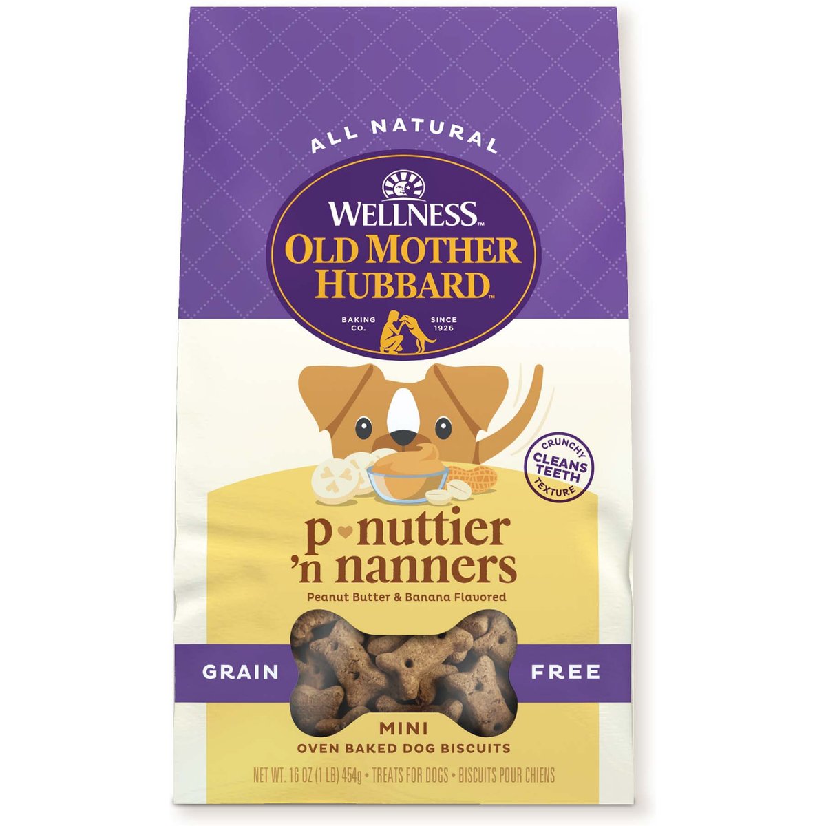 Old Mother Hubbard by Wellness Classic P-Nuttier 'N Nanners Grain-Free Mini Oven-Baked Biscuits Dog Treats, 1-lb bag