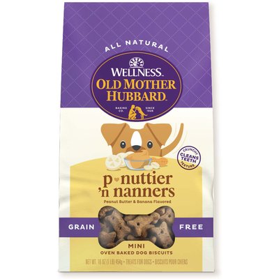 Old Mother Hubbard Old Mother Hubbard by Wellness Classic P-Nuttier 'N Nanners Grain-Free Mini Oven-Baked Biscuits Dog Treats, 1-lb bag