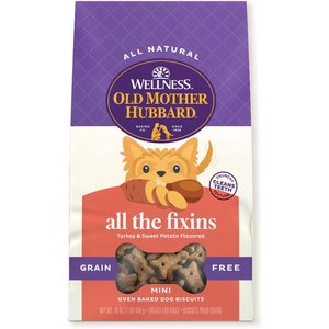 Old Mother Hubbard by Wellness All The Fixins Turkey & Sweet Potato Grain-Free Natural Mini Oven-Baked Biscuits Dog Treats, 16-oz bag