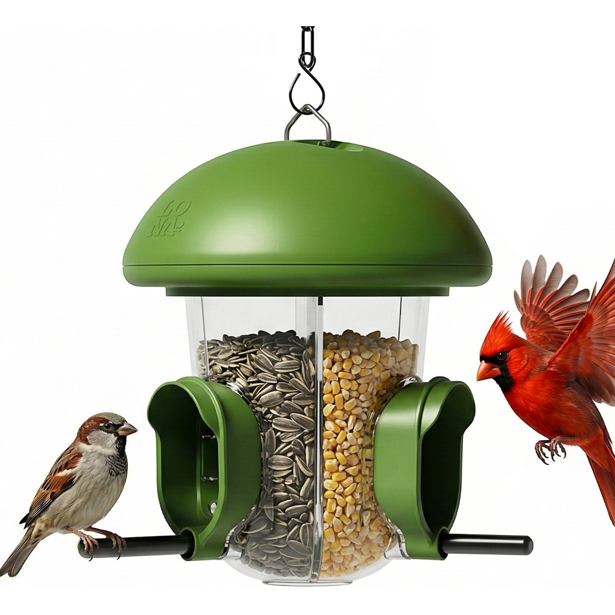 LONA Love Nature Weatherproof Finch Wild Bird Tube Feeder, Green, 800-mL
