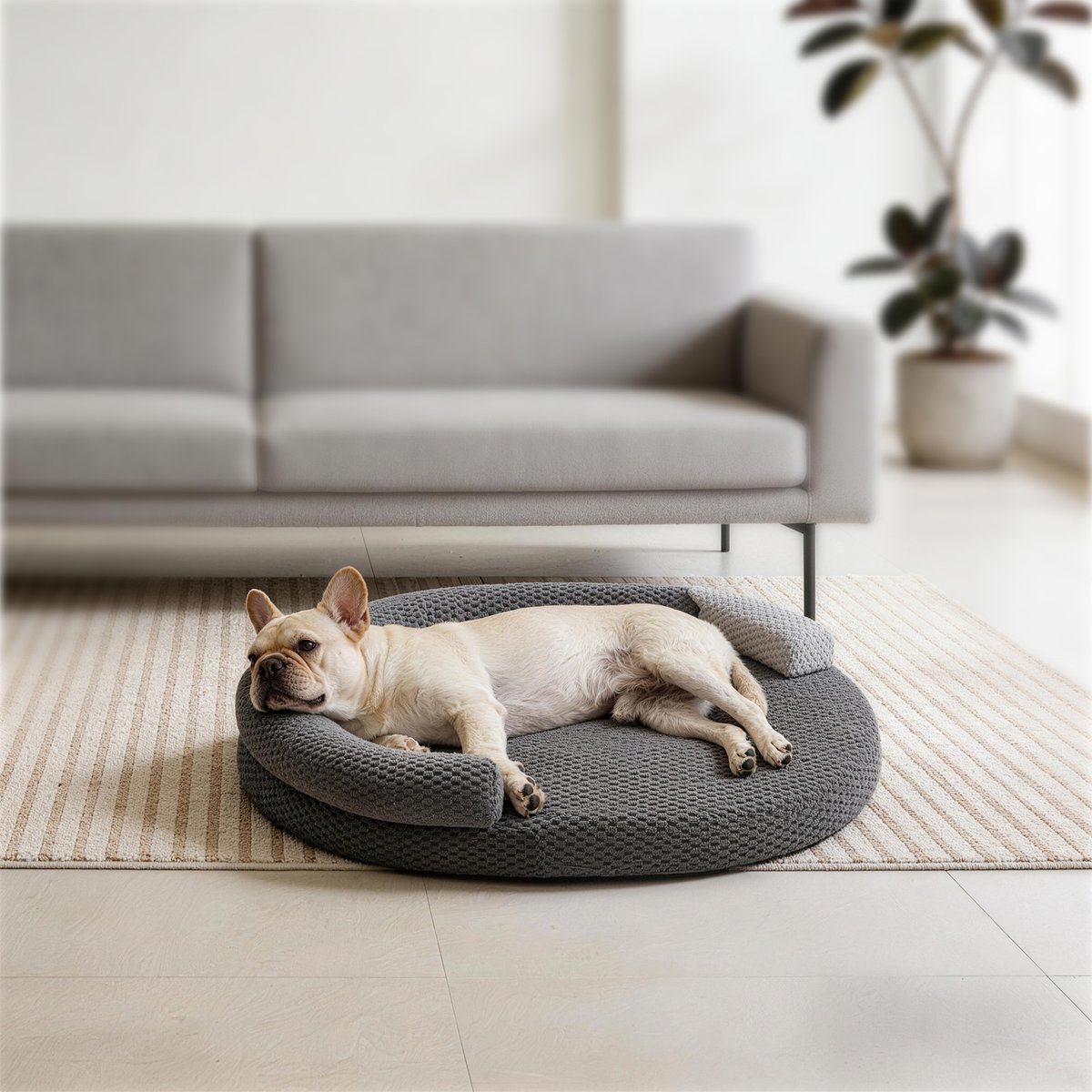 Invenho Orthopedic Egg Crate Memory Foam Removable Cover Bolster Dog Bed, Grey, Medium