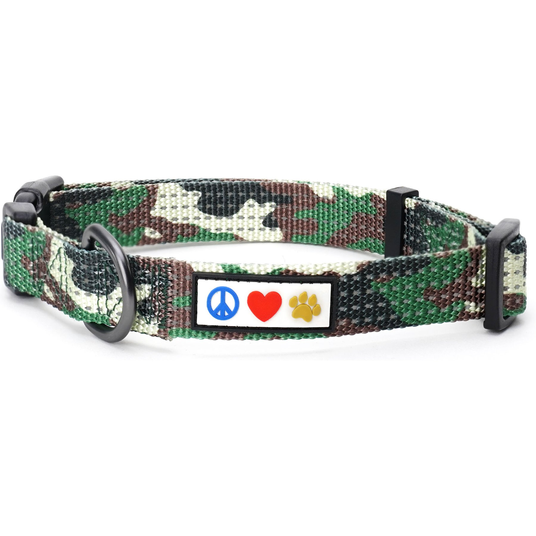 Pawtitas Nylon Reflective Dog Collar, Camouflage Green, Medium: 13 to 20-in neck, 3/4-in wide