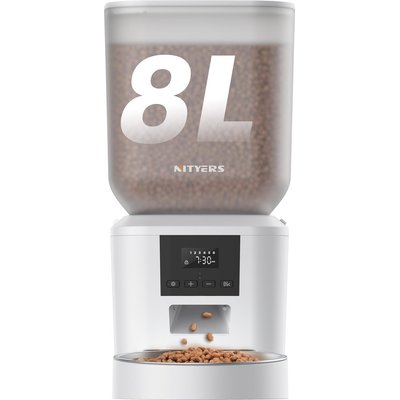 Nityers Nityers Timed Food Dispenser Battery Operated LCD Screen Automatic Plastic Cat Feeder, White, 8-L
