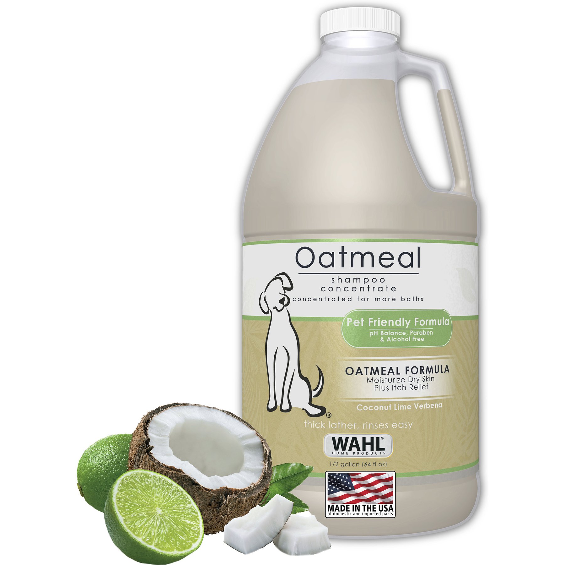 Wahl Oatmeal Anti-Itch Soothing Coconut Lime Verbena Dog Shampoo, Frosted White/Gold, 1/2-gal bottle