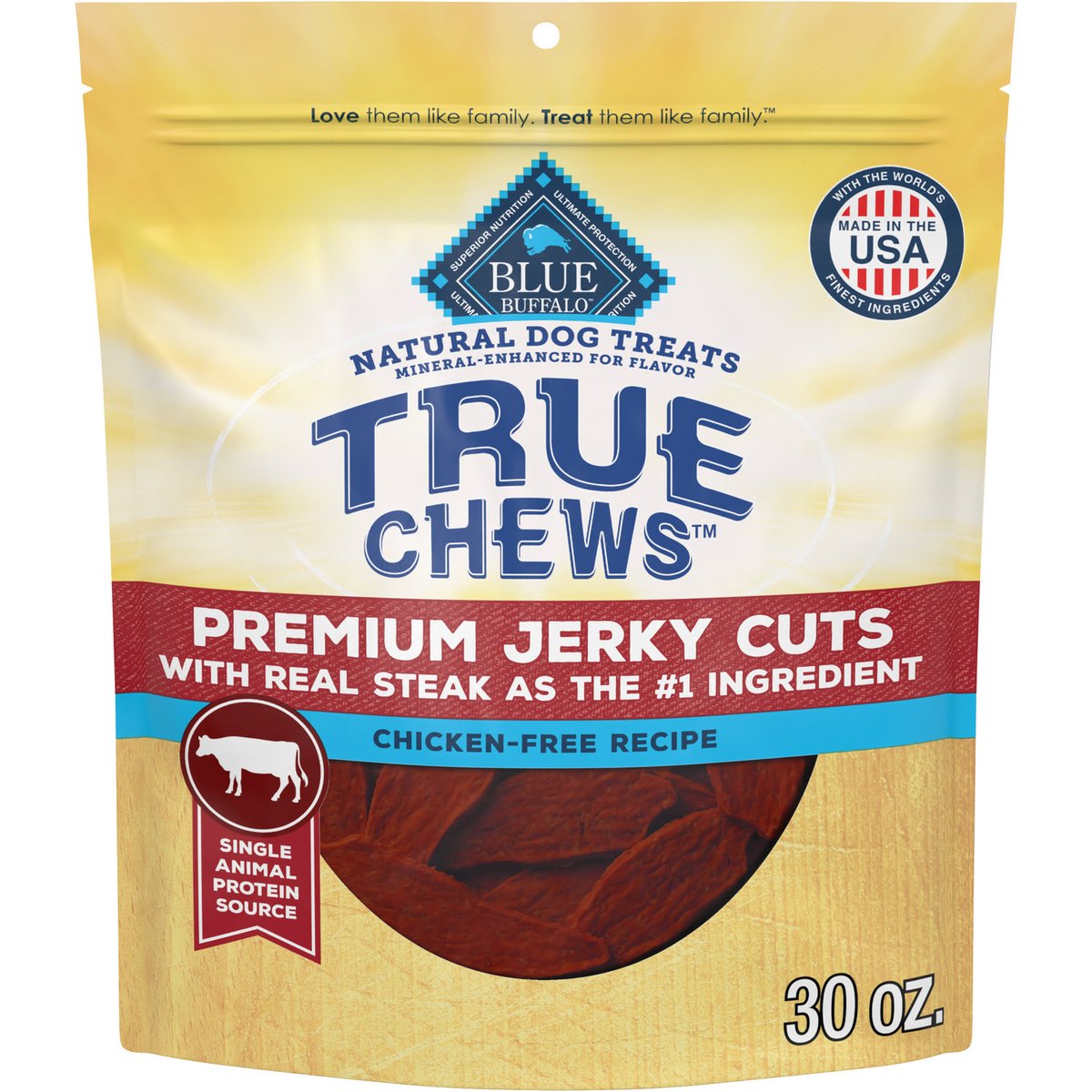 Blue Buffalo True Chews Premium Jerky Cuts Natural Steak Dog Treats, 30-oz bag