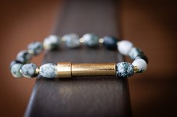 Spirit Pieces Moss Agate Barrel Cremation Ash Bracelet, Green, Medium slide 1 of 3