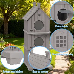 jansno Three-Story Resin Cat House with Elevated Base, Anti-Slip Pad & Ventilation, Brown slide 2 of 7