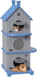jansno Three-Story Resin Cat House with Elevated Base, Anti-Slip Pad & Ventilation, Blue