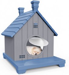 jansno Resin Cat House with Elevated Base, Anti-Slip Pad & Ventilation, Blue