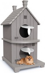 jansno Double-Story Resin Cat House with Elevated Base, Anti-Slip Pad & Ventilation, Brown
