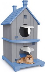 jansno Double-Story Resin Cat House with Elevated Base, Anti-Slip Pad & Ventilation, Blue