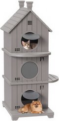 jansno Three-Story Resin Cat House with Elevated Base, Anti-Slip Pad & Ventilation, Brown