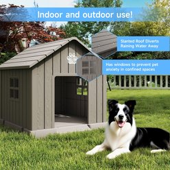 jansno Peak-Roof Large Dog House with Window, Gray slide 2 of 7