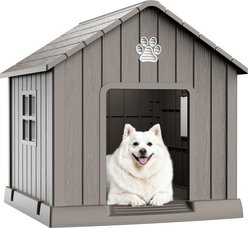 jansno Peak-Roof Large Dog House with Window, Gray