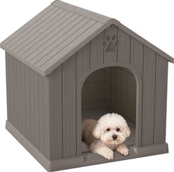 jansno Sturdy Plastic Waterproof Large Dog House with Air Vents & Elevated Floor, Brown