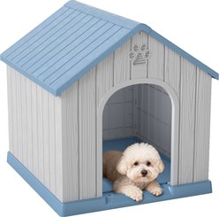 jansno Sturdy Plastic Waterproof Large Dog House with Air Vents & Elevated Floor, Light Blue