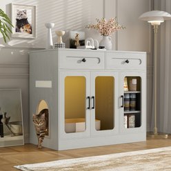 jansno Cat Litter Box Enclosure with Glass Door & Side Access Door, Gray